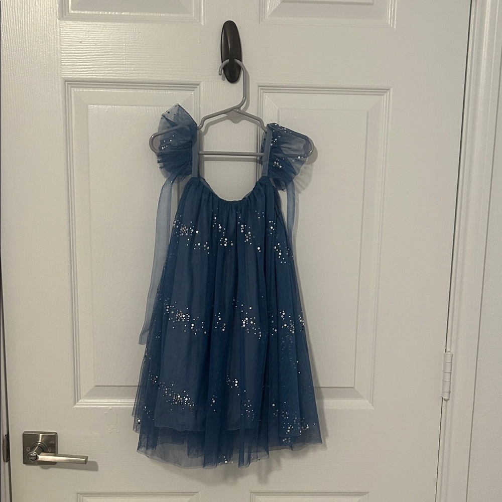 Blue Tulle Dress with Silver Sequins